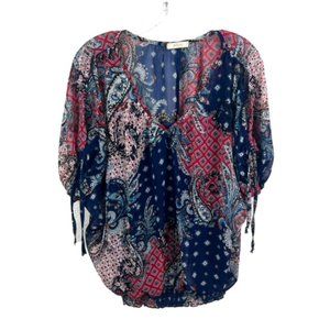 HALO Womens Bandana Paisley Print Red White Blue Top with Under Cami Set